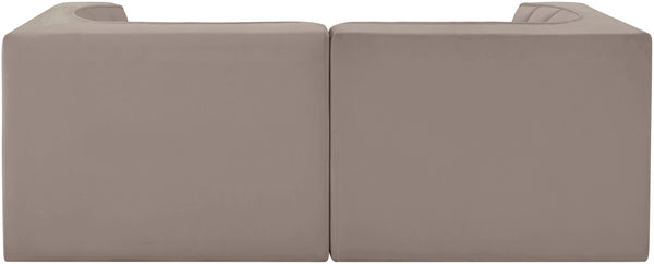 Meridian Furniture Rummi Channel Tufted Modular Loveseat in Stain Resistant Performance Velvet for Modern Living Taupe 68 inches 660Taupe-S68