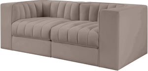Meridian Furniture Rummi Channel Tufted Modular Loveseat in Stain Resistant Performance Velvet for Modern Living Taupe 68 inches 660Taupe-S68
