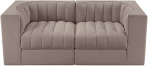 Meridian Furniture Rummi Channel Tufted Modular Loveseat in Stain Resistant Performance Velvet for Modern Living Taupe 68 inches 660Taupe-S68