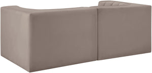 Meridian Furniture Rummi Channel Tufted Modular Loveseat in Stain Resistant Performance Velvet for Modern Living Taupe 68 inches 660Taupe-S68