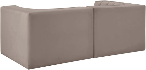 Meridian Furniture Rummi Channel Tufted Modular Loveseat in Stain Resistant Performance Velvet for Modern Living Taupe 68 inches 660Taupe-S68