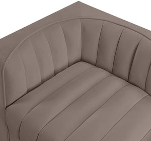 Meridian Furniture Rummi Channel Tufted Modular Loveseat in Stain Resistant Performance Velvet for Modern Living Taupe 68 inches 660Taupe-S68