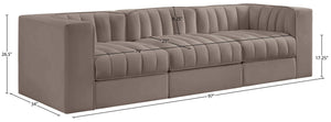 Meridian Furniture Rummi Three Piece Modular Sofa in Stain Resistant Taupe Velvet with Channel Tufting 660Taupe-S97