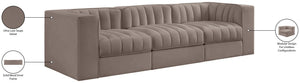 Meridian Furniture Rummi Three Piece Modular Sofa in Stain Resistant Taupe Velvet with Channel Tufting 660Taupe-S97