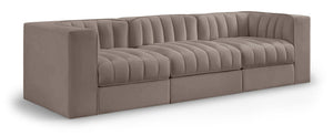 Meridian Furniture Rummi Three Piece Modular Sofa in Stain Resistant Taupe Velvet with Channel Tufting 660Taupe-S97