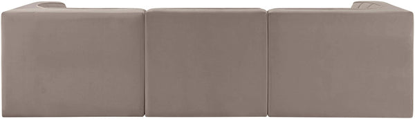 Meridian Furniture Rummi Three Piece Modular Sofa in Stain Resistant Taupe Velvet with Channel Tufting 660Taupe-S97