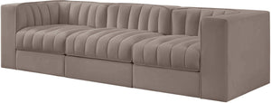 Meridian Furniture Rummi Three Piece Modular Sofa in Stain Resistant Taupe Velvet with Channel Tufting 660Taupe-S97
