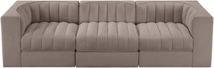 Meridian Furniture Rummi Three Piece Modular Sofa in Stain Resistant Taupe Velvet with Channel Tufting 660Taupe-S97