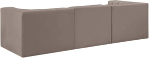 Meridian Furniture Rummi Three Piece Modular Sofa in Stain Resistant Taupe Velvet with Channel Tufting 660Taupe-S97