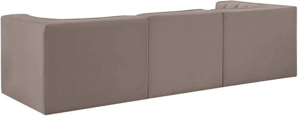 Meridian Furniture Rummi Three Piece Modular Sofa in Stain Resistant Taupe Velvet with Channel Tufting 660Taupe-S97