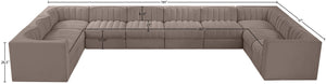 Meridian Furniture Rummi 10 Piece Modular Sectional Taupe Velvet Channel Tufted Low Profile Sofa 660Taupe-Sec10A