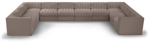 Meridian Furniture Rummi 10 Piece Modular Sectional Taupe Velvet Channel Tufted Low Profile Sofa 660Taupe-Sec10A