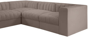 Meridian Furniture Rummi 10 Piece Modular Sectional Taupe Velvet Channel Tufted Low Profile Sofa 660Taupe-Sec10A
