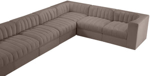 Meridian Furniture Rummi 10 Piece Modular Sectional Taupe Velvet Channel Tufted Low Profile Sofa 660Taupe-Sec10A