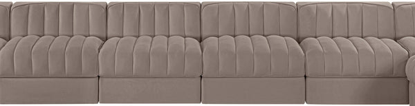 Meridian Furniture Rummi 10 Piece Modular Sectional Taupe Velvet Channel Tufted Low Profile Sofa 660Taupe-Sec10A