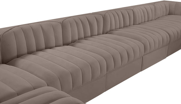 Meridian Furniture Rummi 10 Piece Modular Sectional Taupe Velvet Channel Tufted Low Profile Sofa 660Taupe-Sec10A