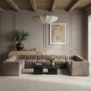 Meridian Furniture Rummi 10 Piece Modular Sectional Taupe Velvet Channel Tufted Low Profile Sofa 660Taupe-Sec10A