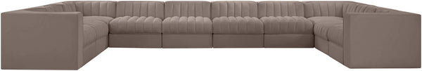 Meridian Furniture Rummi 10 Piece Modular Sectional Taupe Velvet Channel Tufted Low Profile Sofa 660Taupe-Sec10A