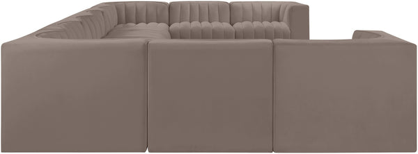 Meridian Furniture Rummi 10 Piece Modular Sectional Taupe Velvet Channel Tufted Low Profile Sofa 660Taupe-Sec10A