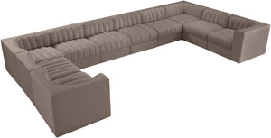 Meridian Furniture Rummi 10 Piece Modular Sectional Taupe Velvet Channel Tufted Low Profile Sofa 660Taupe-Sec10A