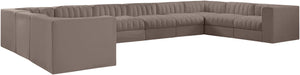 Meridian Furniture Rummi 10 Piece Modular Sectional Taupe Velvet Channel Tufted Low Profile Sofa 660Taupe-Sec10A