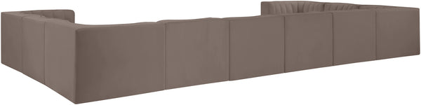 Meridian Furniture Rummi 10 Piece Modular Sectional Taupe Velvet Channel Tufted Low Profile Sofa 660Taupe-Sec10A
