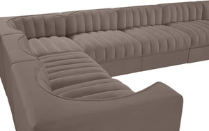 Meridian Furniture Rummi 10 Piece Modular Sectional Taupe Velvet Channel Tufted Low Profile Sofa 660Taupe-Sec10A