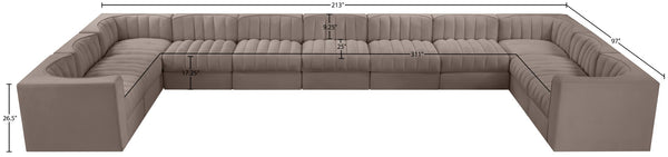 Meridian Furniture Rummi 11 Piece Modular Sectional with Channel Tufted Velvet Performance Upholstery 660Taupe-Sec11A