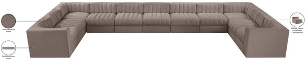 Meridian Furniture Rummi 11 Piece Modular Sectional with Channel Tufted Velvet Performance Upholstery 660Taupe-Sec11A