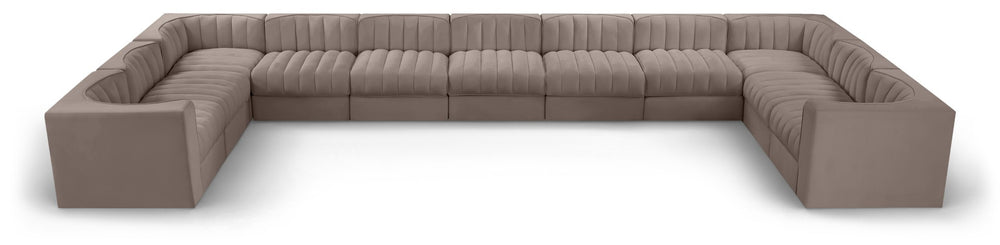 Meridian Furniture Rummi 11 Piece Modular Sectional with Channel Tufted Velvet Performance Upholstery 660Taupe-Sec11A