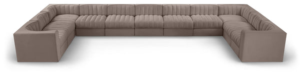 Meridian Furniture Rummi 11 Piece Modular Sectional with Channel Tufted Velvet Performance Upholstery 660Taupe-Sec11A