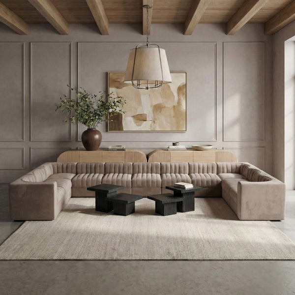 Meridian Furniture Rummi 11 Piece Modular Sectional with Channel Tufted Velvet Performance Upholstery 660Taupe-Sec11A