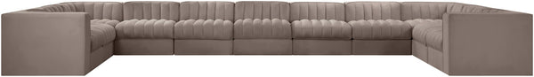 Meridian Furniture Rummi 11 Piece Modular Sectional with Channel Tufted Velvet Performance Upholstery 660Taupe-Sec11A