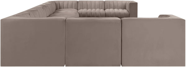 Meridian Furniture Rummi 11 Piece Modular Sectional with Channel Tufted Velvet Performance Upholstery 660Taupe-Sec11A