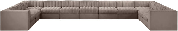 Meridian Furniture Rummi 11 Piece Modular Sectional with Channel Tufted Velvet Performance Upholstery 660Taupe-Sec11A