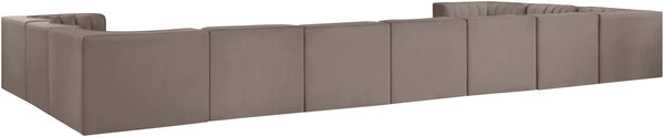 Meridian Furniture Rummi 11 Piece Modular Sectional with Channel Tufted Velvet Performance Upholstery 660Taupe-Sec11A