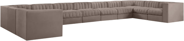 Meridian Furniture Rummi 11 Piece Modular Sectional with Channel Tufted Velvet Performance Upholstery 660Taupe-Sec11A