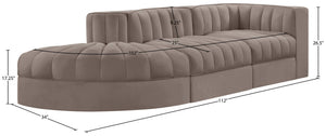 Meridian Furniture Rummi Channel Tufted Velvet Modular Sectional Sofa with Solid Wood Frame for Modern Living Taupe 660Taupe-Sec3A
