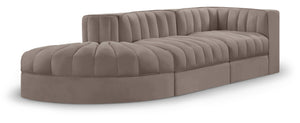 Meridian Furniture Rummi Channel Tufted Velvet Modular Sectional Sofa with Solid Wood Frame for Modern Living Taupe 660Taupe-Sec3A