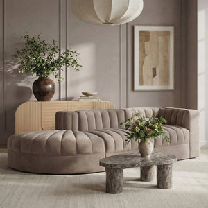 Meridian Furniture Rummi Channel Tufted Velvet Modular Sectional Sofa with Solid Wood Frame for Modern Living Taupe 660Taupe-Sec3A