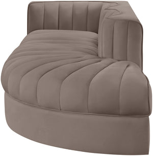 Meridian Furniture Rummi Channel Tufted Velvet Modular Sectional Sofa with Solid Wood Frame for Modern Living Taupe 660Taupe-Sec3A