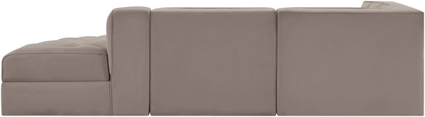Meridian Furniture Rummi Channel Tufted Velvet Modular Sectional Sofa with Solid Wood Frame for Modern Living Taupe 660Taupe-Sec3A