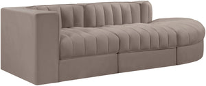 Meridian Furniture Rummi Channel Tufted Velvet Modular Sectional Sofa with Solid Wood Frame for Modern Living Taupe 660Taupe-Sec3A