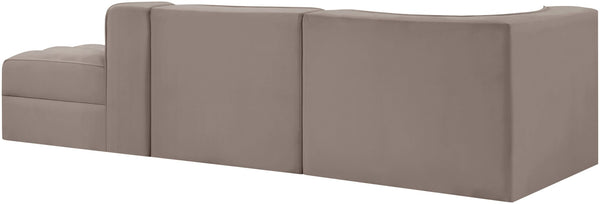 Meridian Furniture Rummi Channel Tufted Velvet Modular Sectional Sofa with Solid Wood Frame for Modern Living Taupe 660Taupe-Sec3A