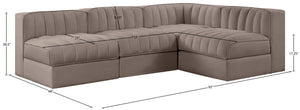Meridian Furniture Rummi Four Piece Modular Sectional Taupe Velvet Channel Tufted Low Profile Sofa 660Taupe-Sec4A