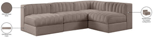 Meridian Furniture Rummi Four Piece Modular Sectional Taupe Velvet Channel Tufted Low Profile Sofa 660Taupe-Sec4A