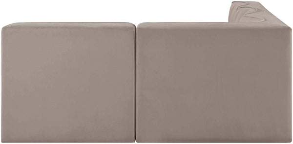 Meridian Furniture Rummi Four Piece Modular Sectional Taupe Velvet Channel Tufted Low Profile Sofa 660Taupe-Sec4A