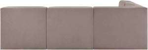 Meridian Furniture Rummi Four Piece Modular Sectional Taupe Velvet Channel Tufted Low Profile Sofa 660Taupe-Sec4A