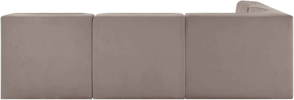 Meridian Furniture Rummi Four Piece Modular Sectional Taupe Velvet Channel Tufted Low Profile Sofa 660Taupe-Sec4A