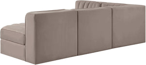Meridian Furniture Rummi Four Piece Modular Sectional Taupe Velvet Channel Tufted Low Profile Sofa 660Taupe-Sec4A
